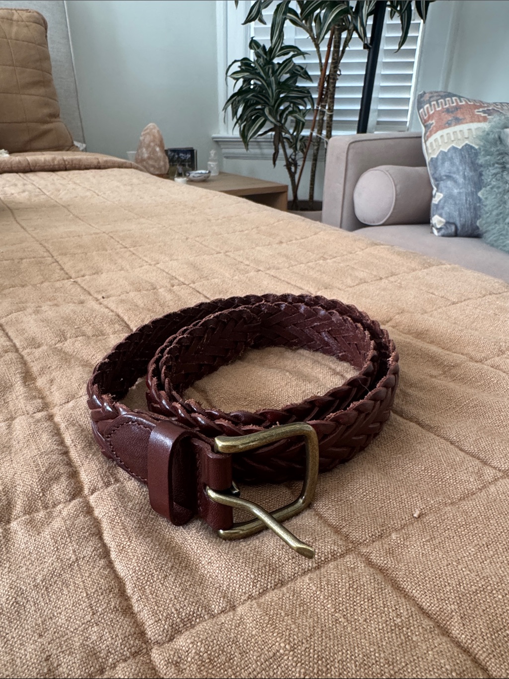 Gap Cognac Brown Braided Leather Belt With Brass Buckle